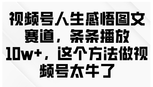 视频号人生感悟图文赛道，条条播放10w+，这个方法做视频号太牛了-雨辰网创分享