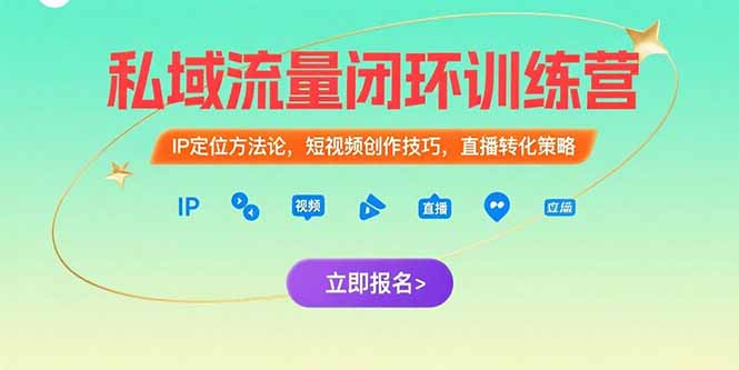 私域流量闭环训练营：IP定位方法论，短视频创作技巧，直播转化策略-清风网创