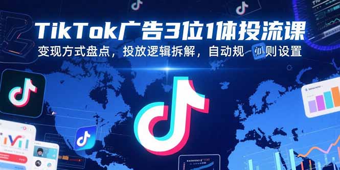 TikTok广告3位1体投流课，变现方式盘点，投放逻辑拆解，自动规则设置-清风网创