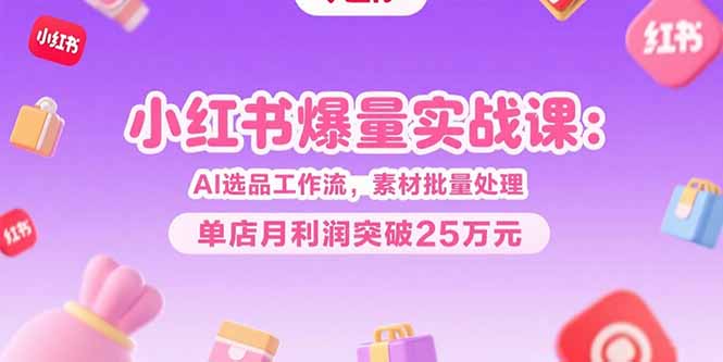 小红书爆量实战课：AI选品工作流，素材批量处理，单店月利润突破25万元-清风网创