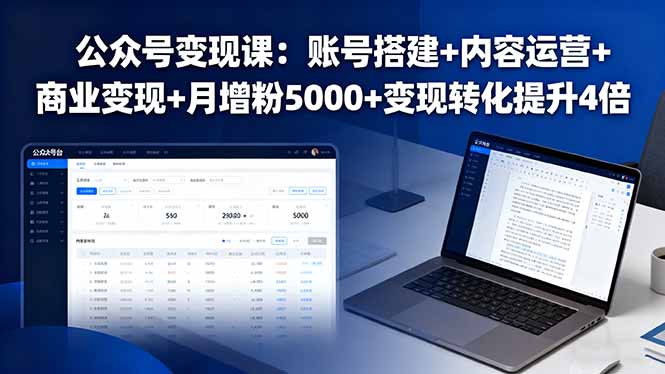 公众号变现课：账号搭建+内容运营+商业变现+月增粉5000+变现转化提升4倍-清风网创