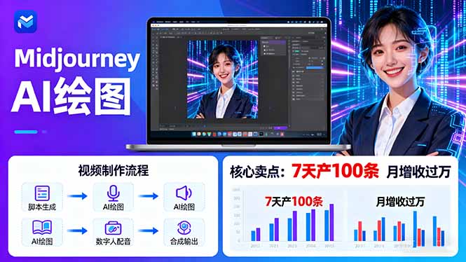 AI绘图照片开口说话视频制作：Midjourney+数字人，7天产100条月增收过万-清风网创