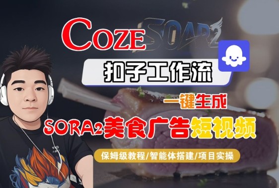 Coze扣子智能体工作流一键生成“SORA2美食广告“短视频,全流程保姆级教学-创星网创