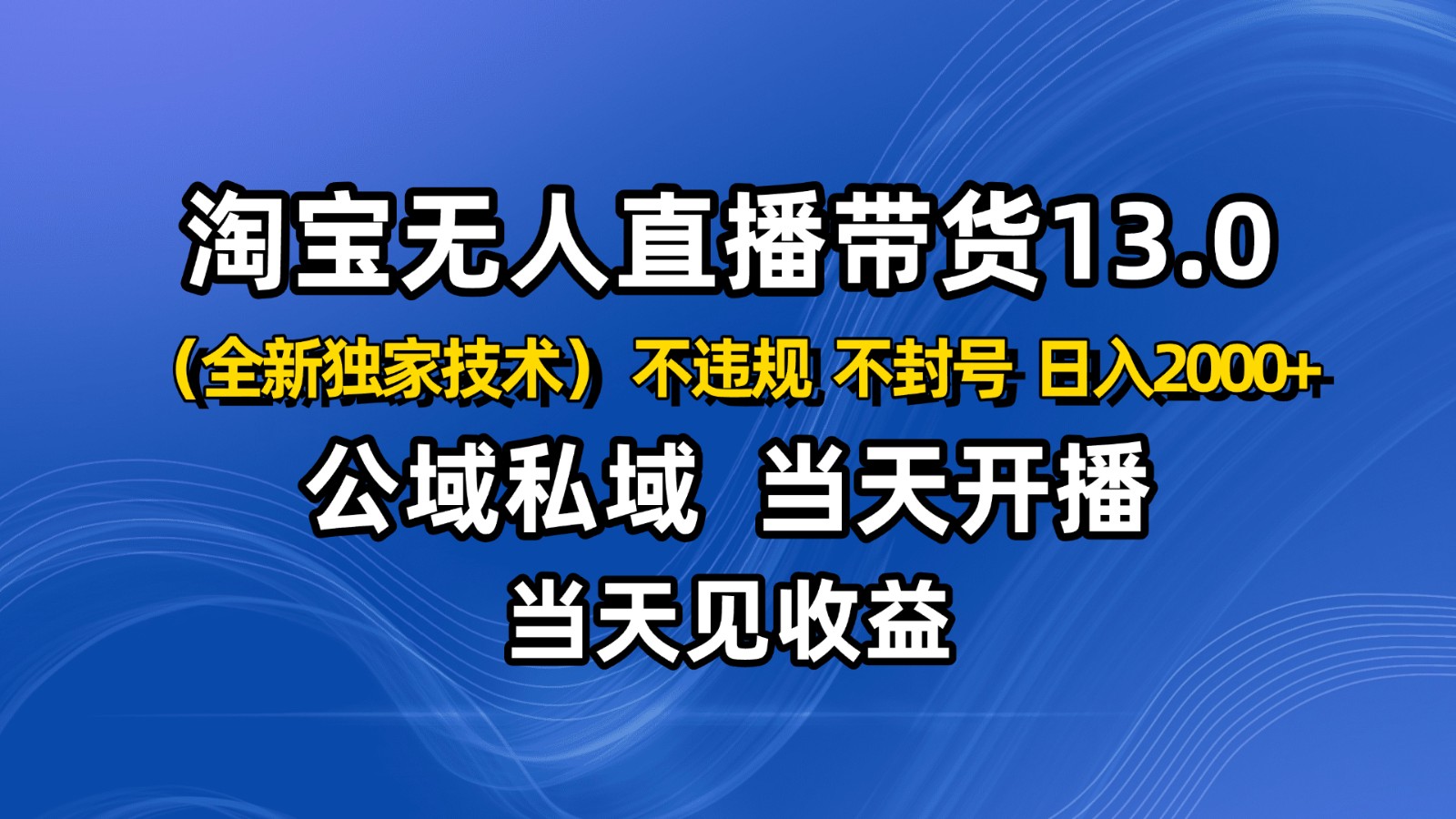 淘宝无人直播13.0,公域私域技术,不封号,不违规 布局下半年旺季赛道,日入2000+-创星网创