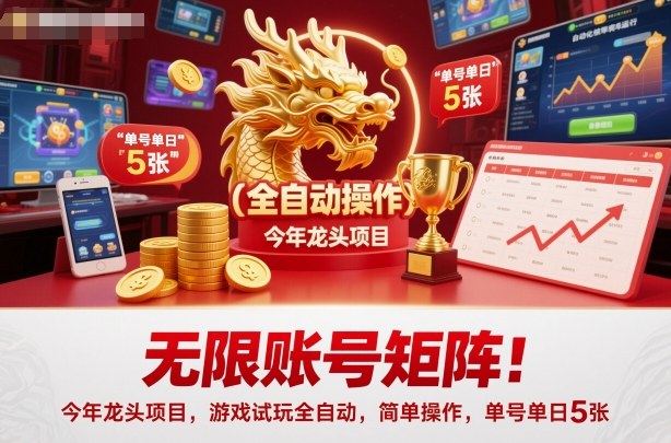 无限账号矩阵!今年龙头项目,游戏试玩全自动,简单操作,单号单日5张【揭秘】-云网创