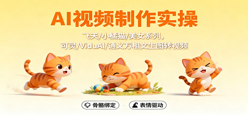 AI视频制作实操,飞天/小橘猫/美女系列,可灵/ViduAl/通义万相文生图转视频-云网创