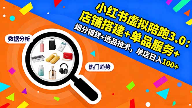 小红书虚拟陪跑3.0:店铺搭建+单品服务+细分铺货+选品技术,单店日入100+-优优云网创