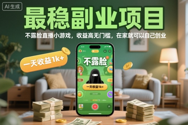 最稳副业项目,不露脸直播小游戏,收益高无门槛,一天收益1k+,在家就可以自己创业【揭秘】-优优云云网创