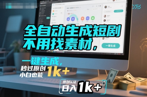 全自动生成短剧,不用找素材,不用剪辑,一键生成,秒过原创,小白也能轻松日入1k+【揭秘】-优优云云网创