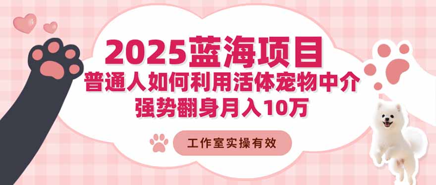 2025蓝海项目:普通人如何利用活体宠物中介,强势翻身月入10万-云熙网创