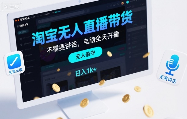 淘宝无人直播带货,不需要出镜,不需要讲话,电脑全天开播,轻松上手,日入1k+【揭秘】-智趣阁
