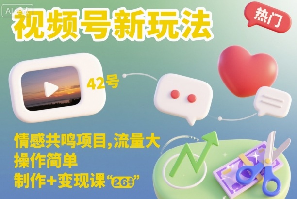 视频号新玩法,情感共鸣项目,流量大,操作简单,制作+变现课-清风网创
