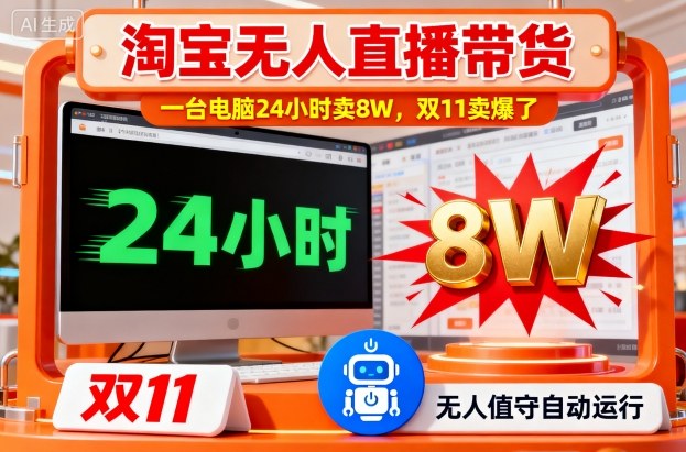 淘宝无人直播带货,一台电脑214小时卖8W,双11卖爆了【揭秘】-清风网创