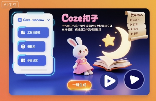 Coze扣子工作流一键生成童话皮克斯风格立体书视频,保姆级工作流搭建教程-凯文优创资源网