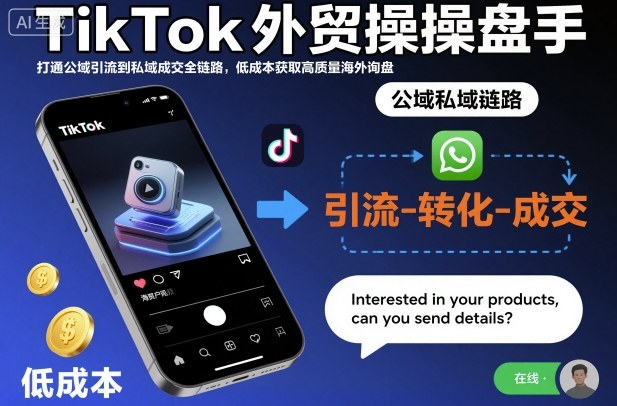 TikTok外贸操盘手,打通公域引流到私域成交全链路,低成本获取高质量海外询盘-凯文优创资源网
