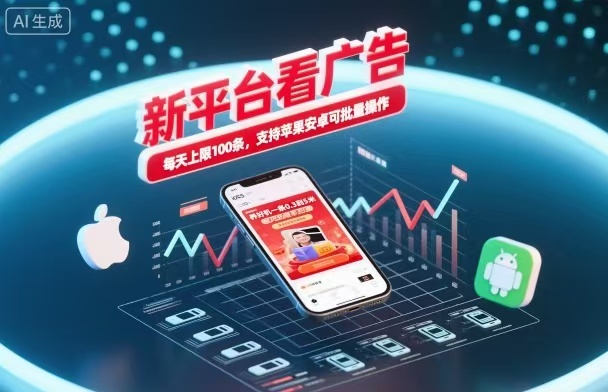 新台看广告,养好机一条5毛到5块,单机日入30到100,支持苹果安卓,可批量操作。-凯文优创资源网