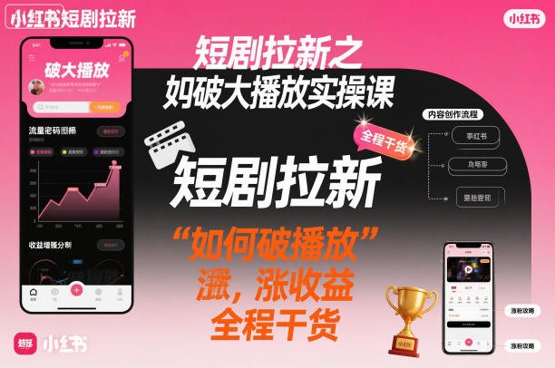 短剧拉新之小红书如何破大播放实操课,如何破播放,涨收益,全程干货-小一云创