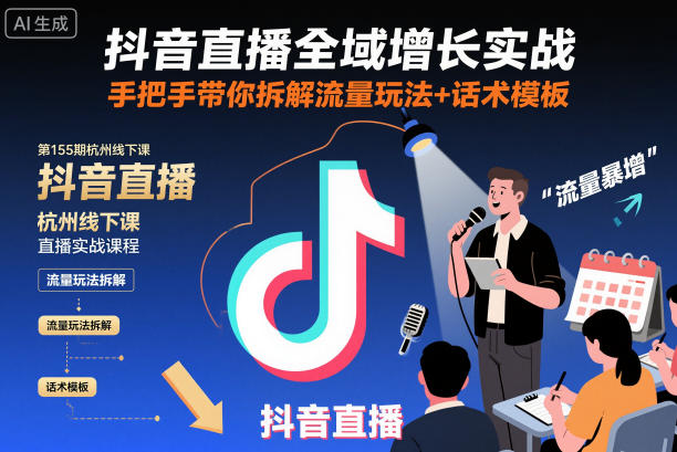 抖音直播全域增长实战第155期杭州线下课,手把手带你拆解流量玩法+话术模板-灯塔云网创