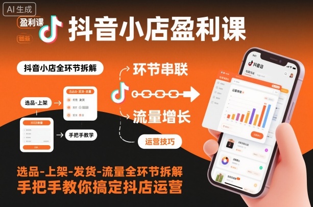 抖音小店盈利课-选品-上架-发货-流量全环节拆解,手把手教你搞定抖店运营-灯塔云网创