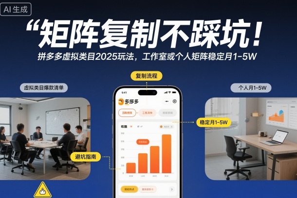 矩阵复制不踩坑!拼多多虚拟类目2025玩法,工作室或者个人矩阵稳定月1-5W【揭秘】-参一网创