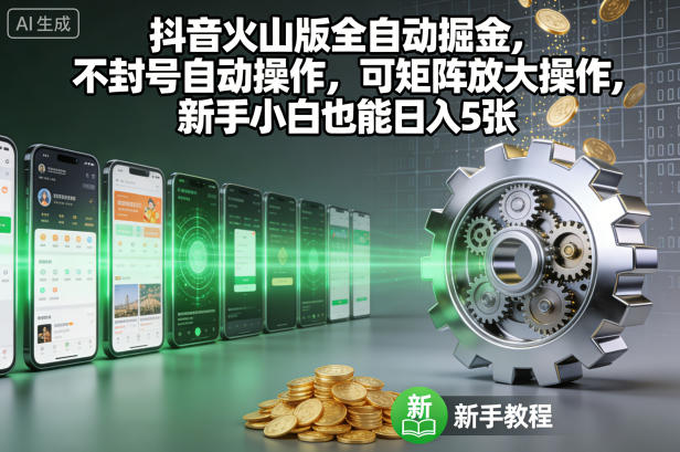 抖音火山版全自动掘金,不封号自动操作,可矩阵放大操作,新手小白也能日入5张【揭秘】-参一网创