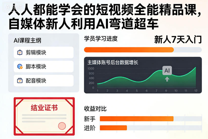 人人都能学会的短视频全能精品课，自媒体新人利用AI弯道超车-清风网创