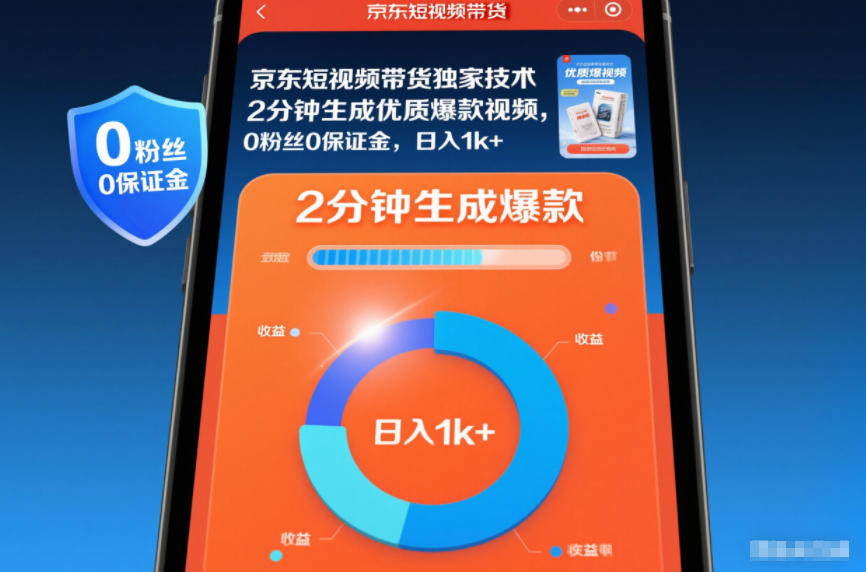 京东短视频带货独家技术,2分钟生成一条优质爆款视频,0粉丝0保证金,日入1k+【揭秘】-飞盾网创