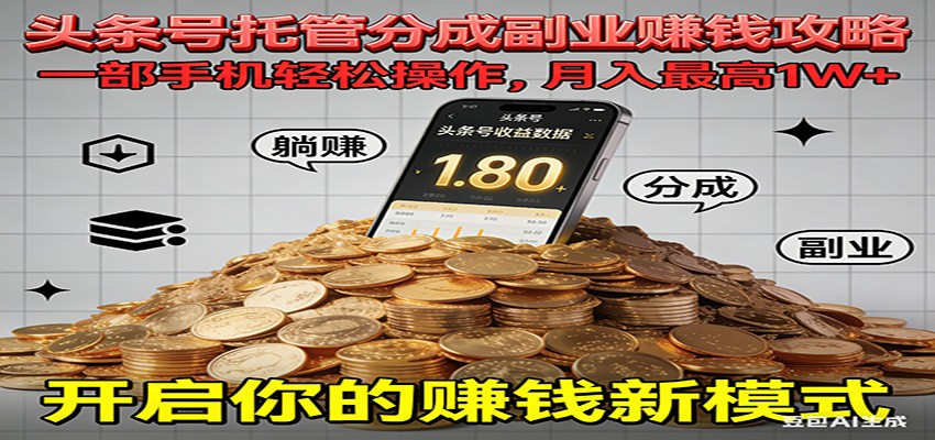 全程托管今日头条,一部手机就可以开干,最高躺赚1W+-创途168