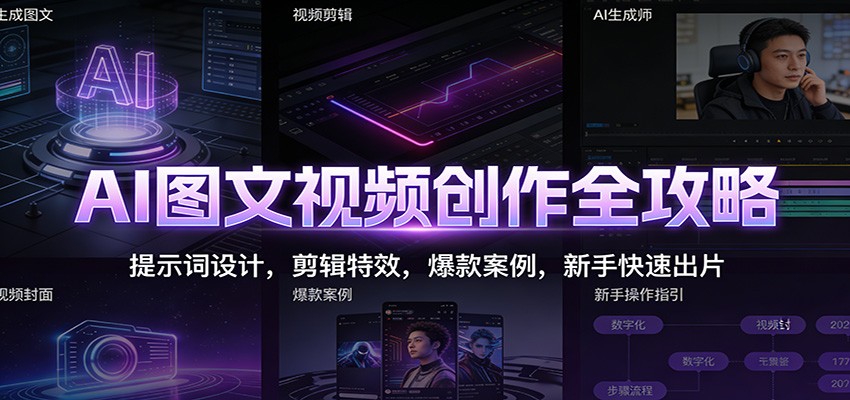 AI图文视频创作全攻略：提示词设计，剪辑特效，爆款案例，新手快速出片-清风网创