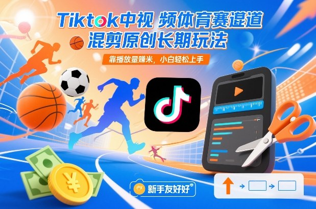 Tiktok中视频体育赛道混剪原创长期玩法,靠播放量賺米,小白轻松上手-云网创