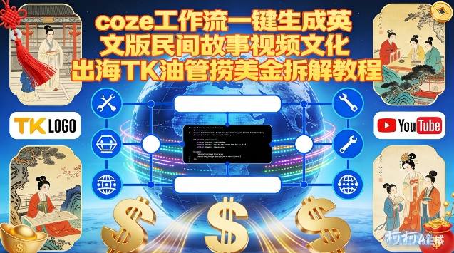 Coze扣子工作流一键生成英文版民间故事视频,文化出海TK油管捞美金拆解教程-云网创