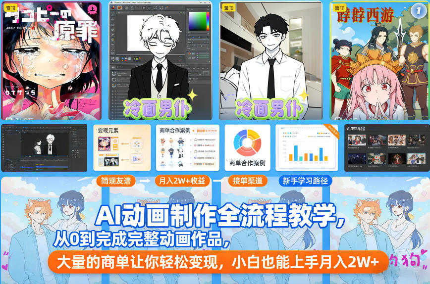 AI动画制作全流程教学,从0到完成完整动画作品,大量的商单让你轻松变现,小白也能上手月入2W+-云网创