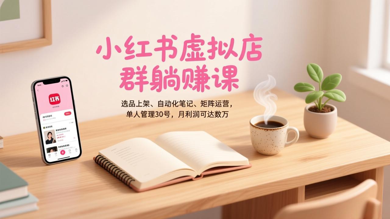小红书虚拟店群躺赚课,选品上架、自动化笔记、矩阵运营,单人管理30号,月利润可达数万-云网创