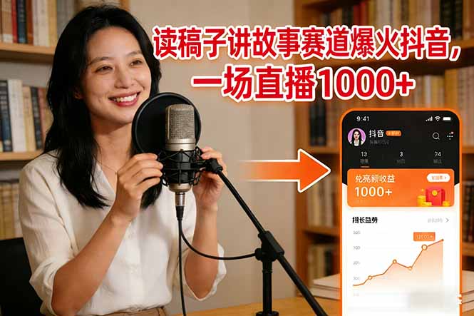 读稿子讲故事赛道爆火抖音,一场直播日入1000+-云网创