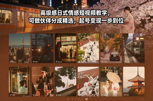 高级感日式情感短视频教学,可做伙伴分成精选,起号变现一步到位-云网创