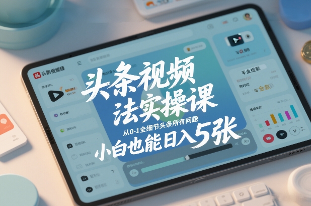 头条视频玩法实操课,从0-1全细节头条所有问题,小白也能日入5张-启帆云网创