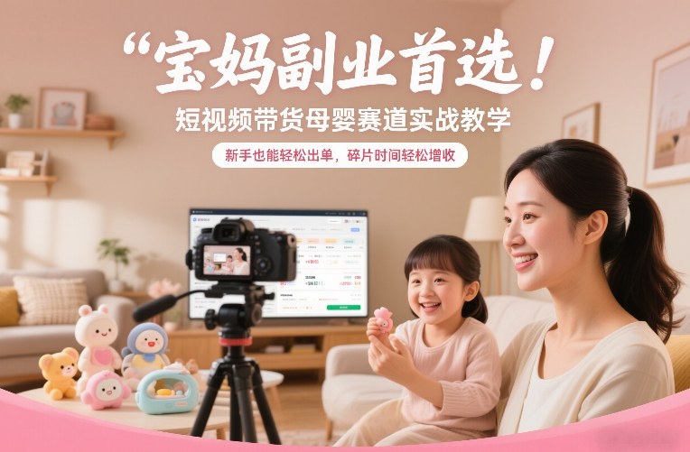 宝妈副业首选!短视频带货母婴赛道实战教学,新手也能轻松出单,碎片时间轻松增收-启帆云网创