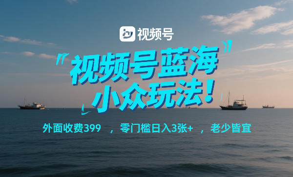 视频号蓝海小众玩法!外面收费399,零门槛日入3张+,老少皆宜-参一网创