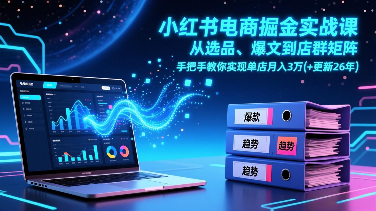小红书电商掘金实战课,从选品、爆文到店群矩阵,手把手教你实现单店月入3万+(更新26年-参一网创