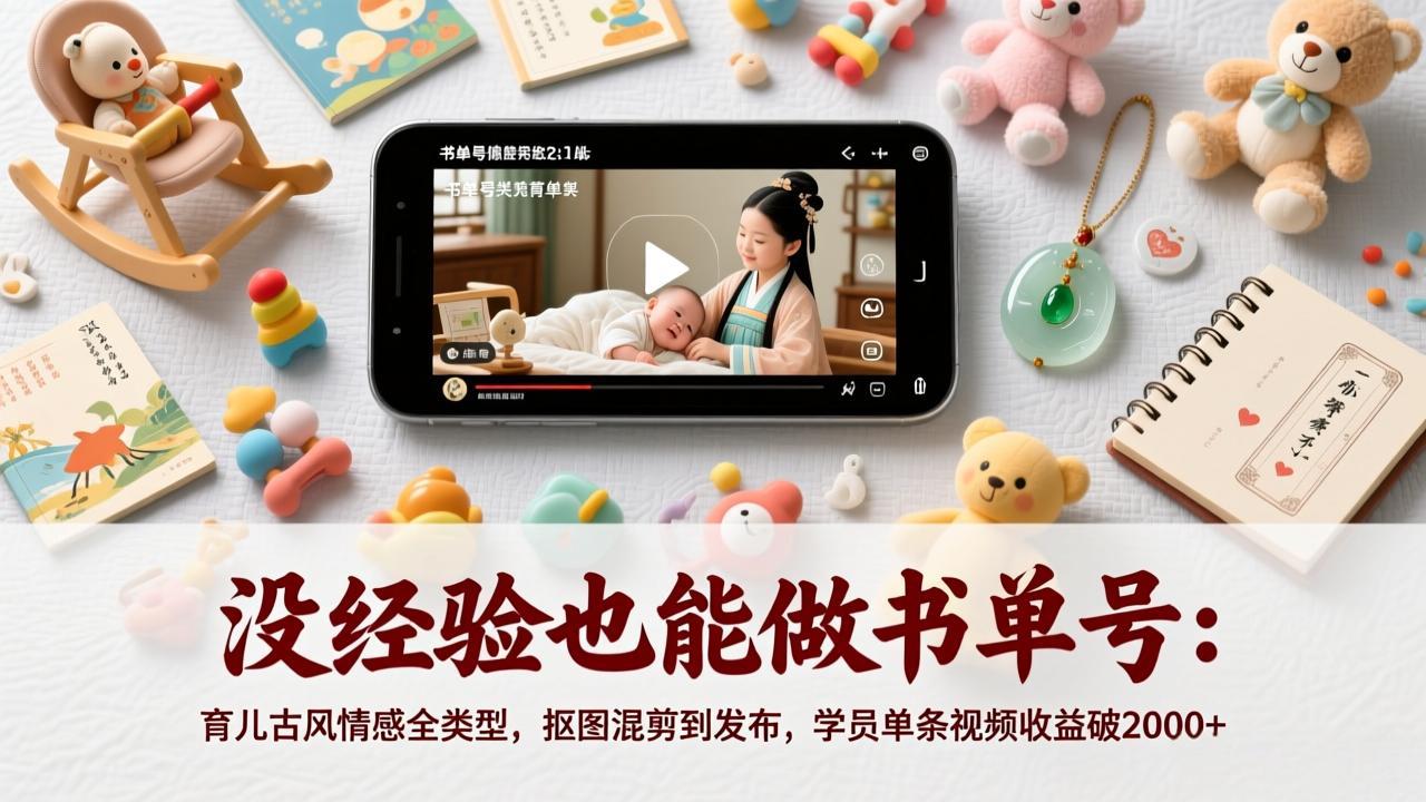 没经验也能做书单号:育儿古风情感全类型,抠图混剪到发布,学员单条视频收益破2000+-参一网创
