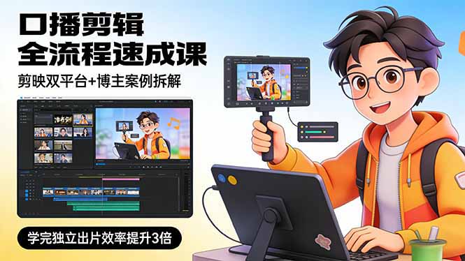口播剪辑全流程速成课,剪映双平台+博主案例拆解,学完独立出片效率提升3倍-蔚蓝分享