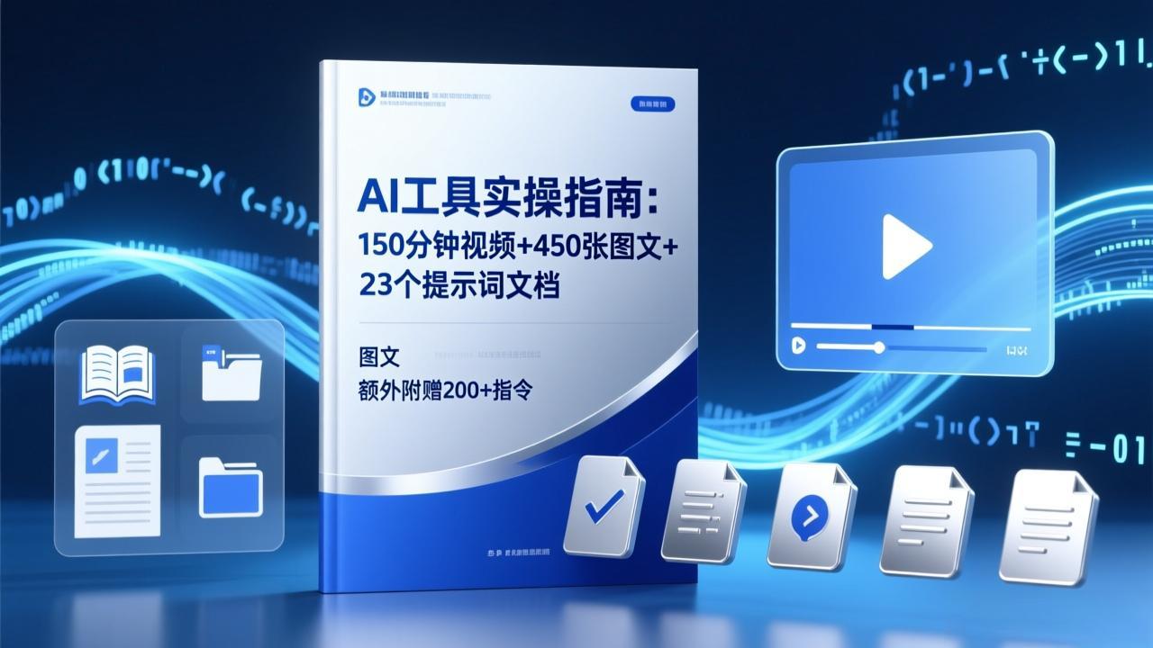 AI工具实操指南：150分钟视频+450张图文+23个提示词文档，额外附赠200+指令-清风网创
