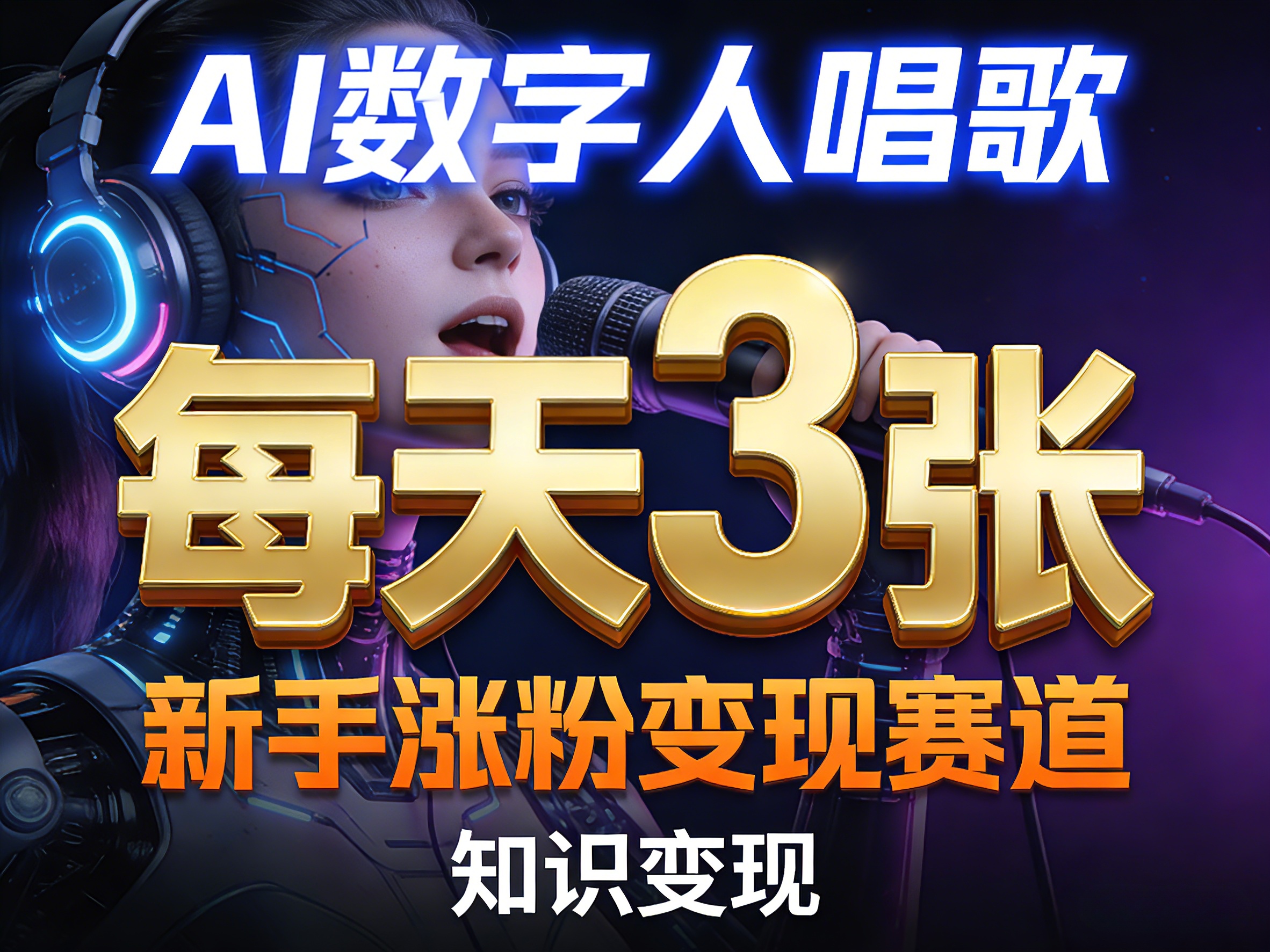 AI数字人唱歌，新手涨粉变现赛道，每天3张和知识付费，副业必备-清风网创