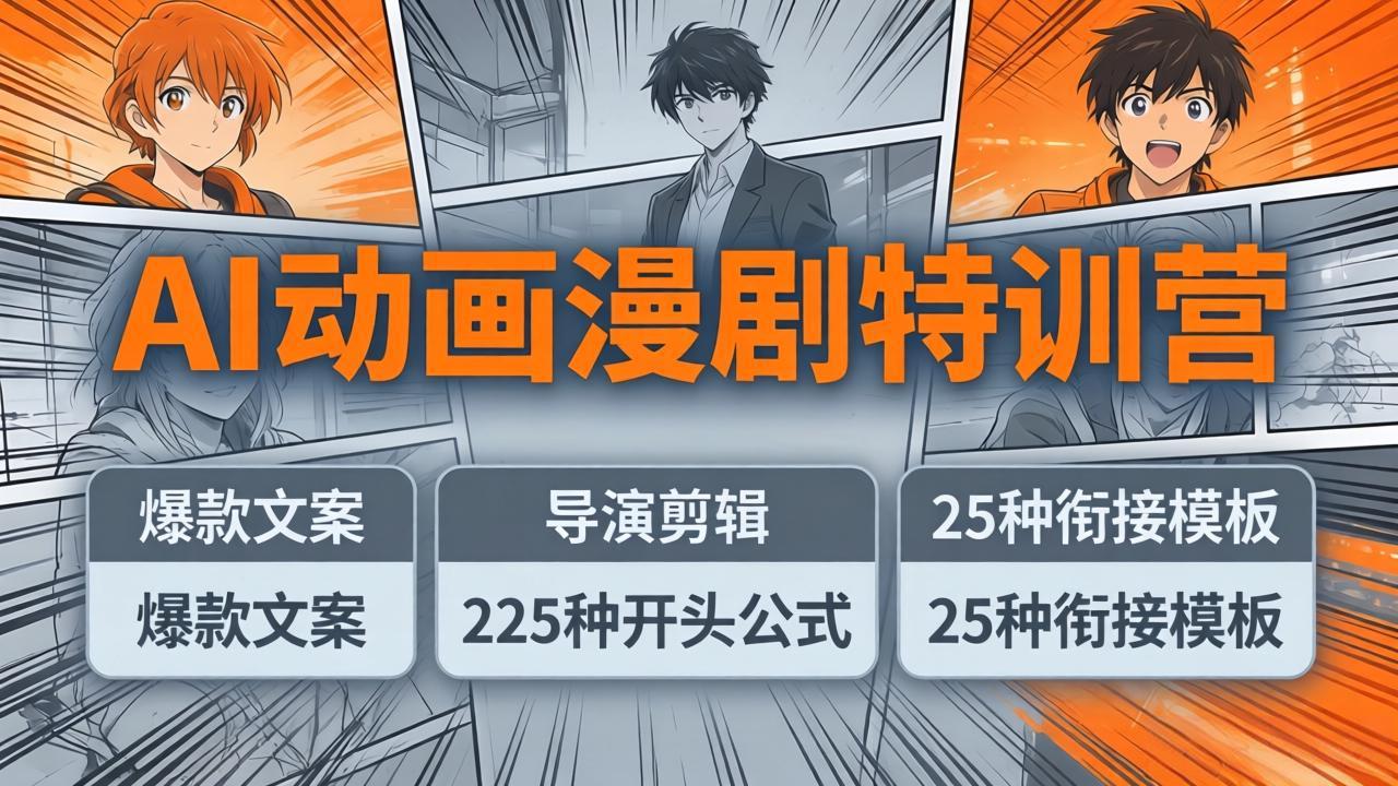 AI动画漫剧特训营：爆款文案+导演剪辑：225种开头公式+25种衔接模板，两小时剪电影级大片-清风网创