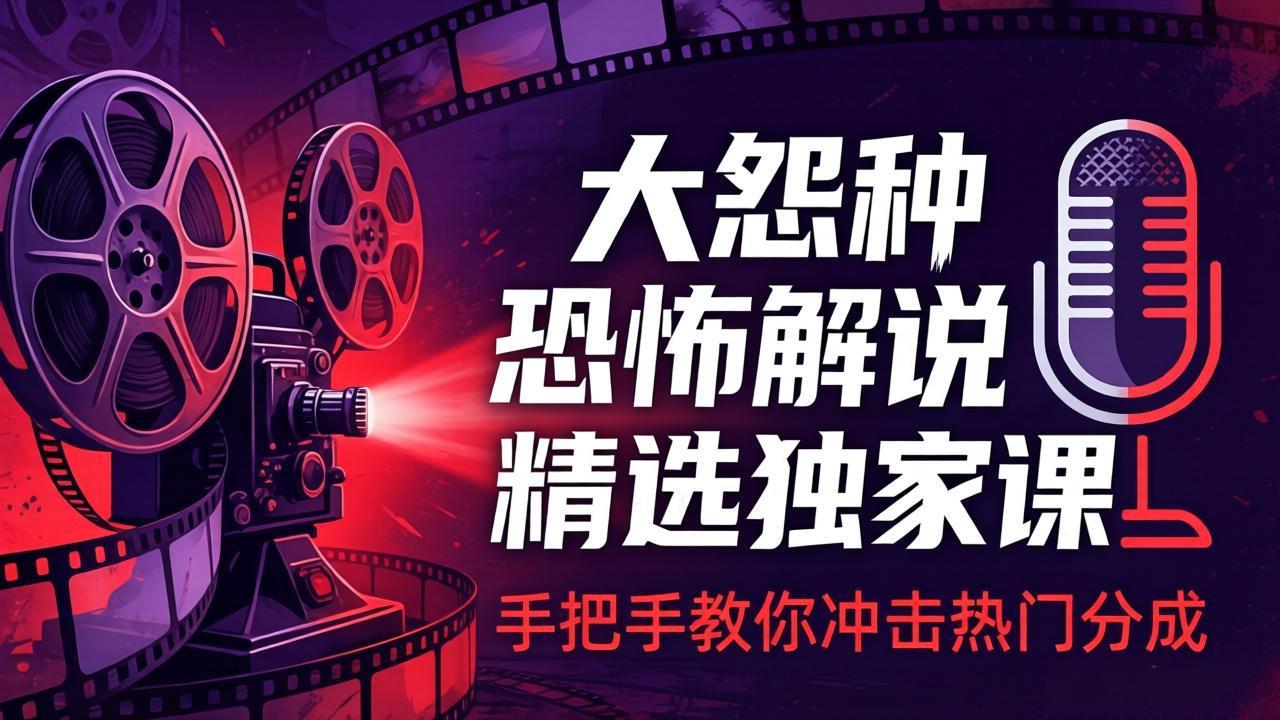 大怨种恐怖解说精选独家课：电影下载+文案配音+片头封面，手把手教你冲击热门分成-清风网创