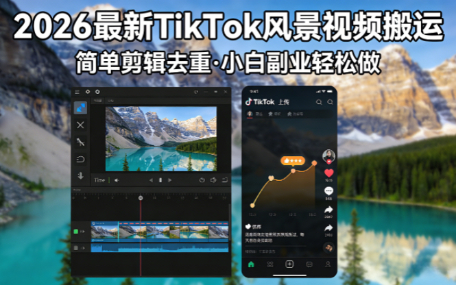 2026最新TikTok风景视频搬运简单剪辑去重小白副业月入 8000-歪歪云网创