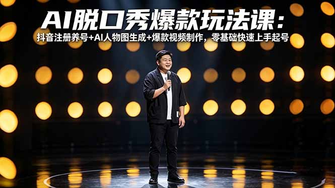 AI脱口秀爆款玩法课:抖音注册养号+AI人物图生成+爆款视频制作,零基础快速上手起号-歪歪云网创