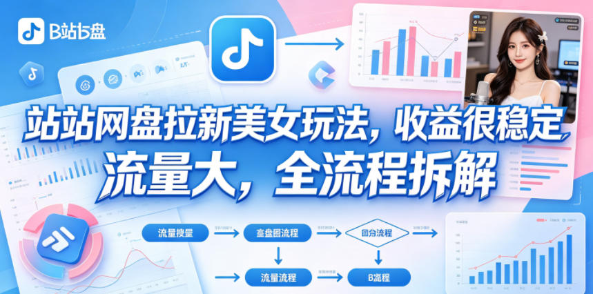B站网盘拉新美女玩法,收益很稳定,流量大,全流程拆解-启云分享