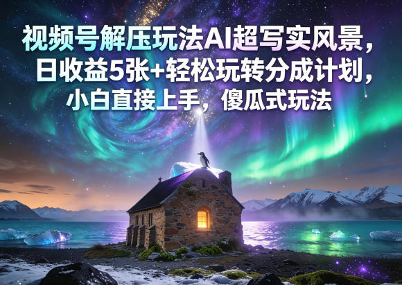 视频号解压玩法AI超写实风景,日收益5张+轻松玩转分成计划,小白直接上手,傻瓜式玩法-启云分享