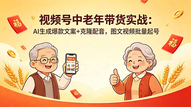 视频号中老年带货实战:AI生成爆款文案+克隆配音,图文视频批量起号-启云分享